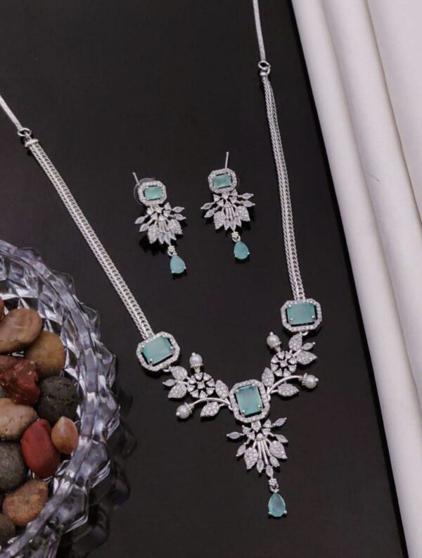 Elegant-AD-Necklace-Set-with-Earrings-–-Silver-Finish-–-Mint-Green