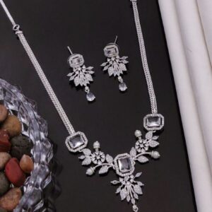 Elegant-AD-Necklace-Set-with-Earrings-–-Silver-Finish-–-White