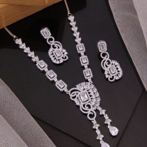 Elegant American Diamond Necklace Set with Geometric Stonework