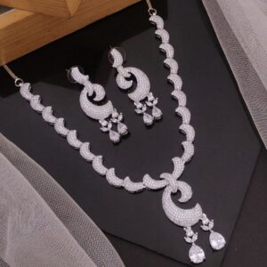 Elegant Crescent CZ Necklace Set – Statement Sparkle Design