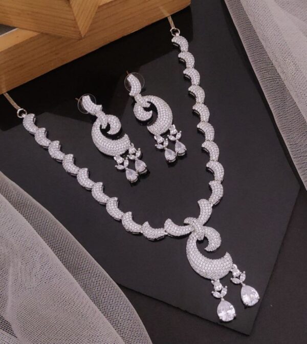 Elegant Crescent CZ Necklace Set – Statement Sparkle Design