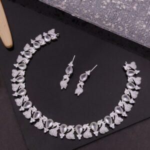 Elegant White American Diamond Necklace Set With Earrings