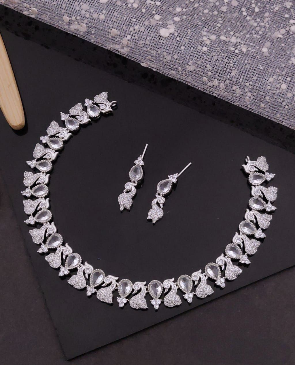 Beautiful American Diamond Jewellery Antique Necklace Set with Earrings main image 0