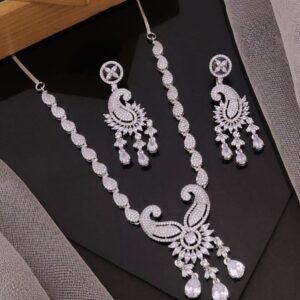 Elegant White Stone American Diamond Necklace Set