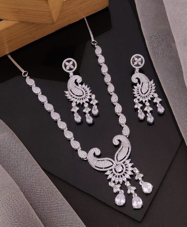 Elegant White Stone American Diamond Necklace Set