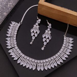Premium American Diamond Teardrop Necklace Set – Crystal White