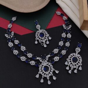 Royal Blue Cubic Zirconia Necklace Set with American Diamonds