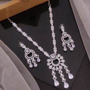 Royal Radiance CZ Necklace Set – Geometric Sparkle Edition
