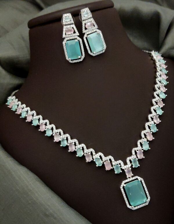 Elegant Square-cut Cz Necklace Set With American Diamond Accents – Multiple Stone Colors - Image 8
