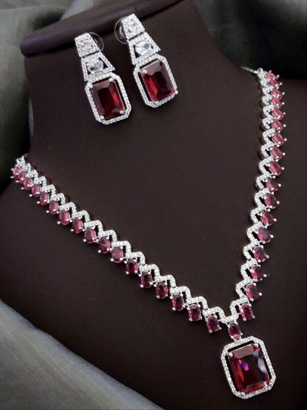 Elegant Square-cut Cz Necklace Set With American Diamond Accents – Multiple Stone Colors - Image 7