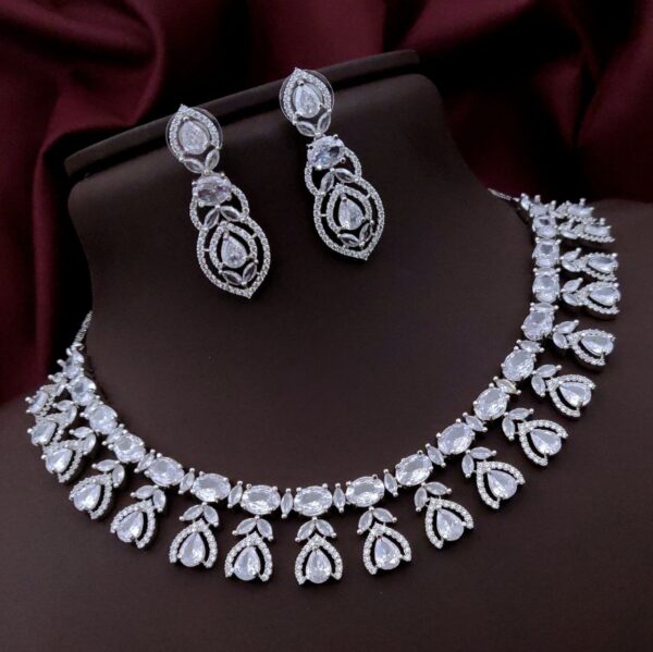 Luxury AD Stone Necklace Set with Designer Drop Earrings – Bridal & Party Wear - White