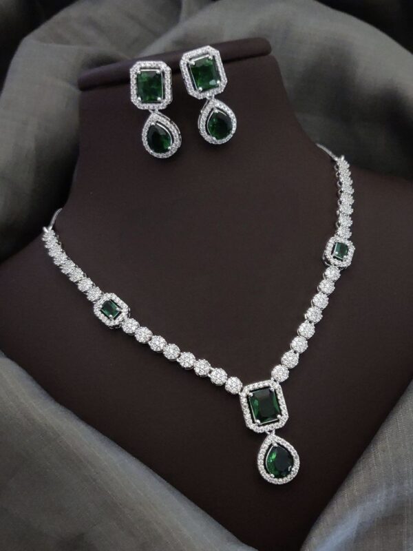 Premium American Diamond Necklace Set with Pear Drop Stone – Green