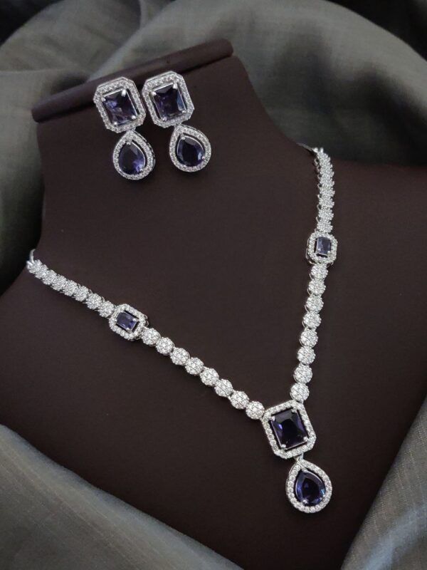 Premium American Diamond Necklace Set with Pear Drop Stone – Purple