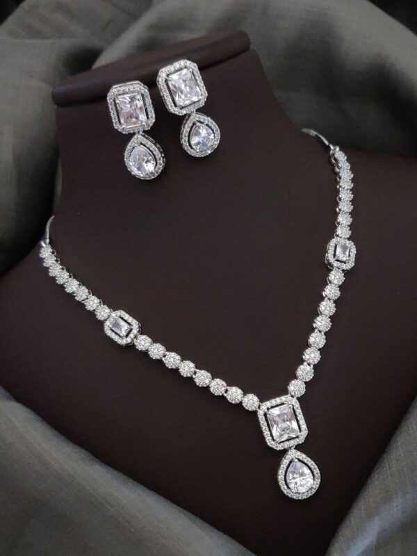 Premium American Diamond Necklace Set with Pear Drop Stone – White