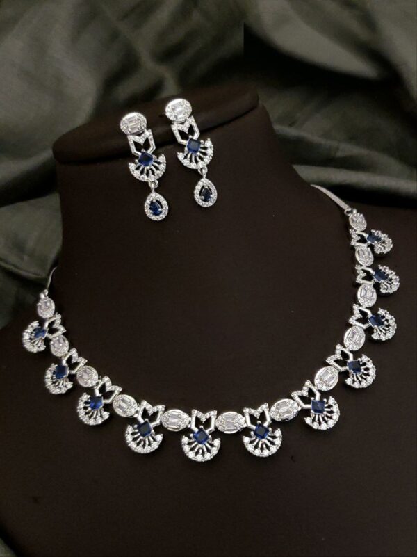 Regal Radiance Blue AD Necklace Set – Sparkling Symphony with a Modern Twist
