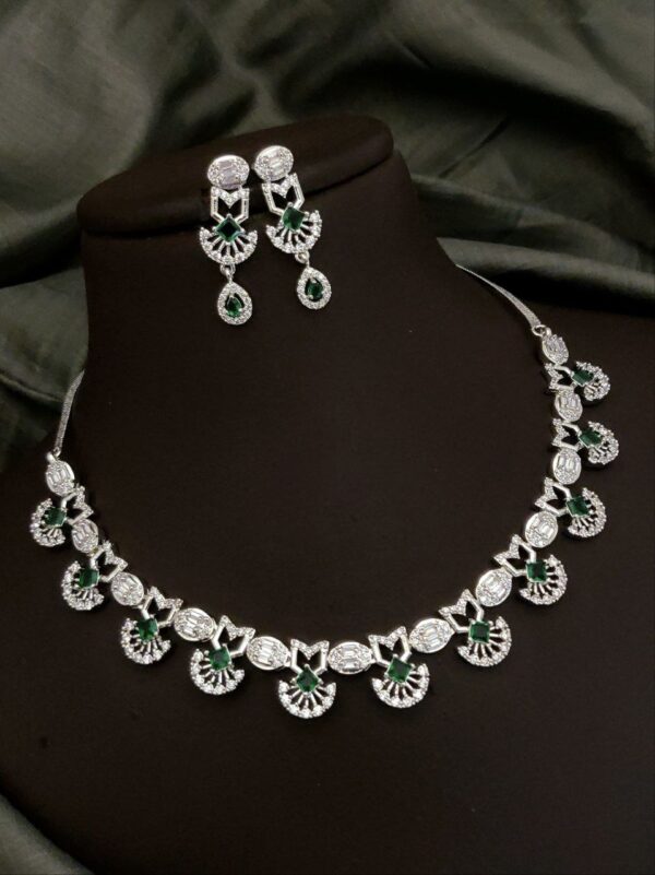 Regal Radiance Green AD Necklace Set – Sparkling Symphony with a Modern Twist