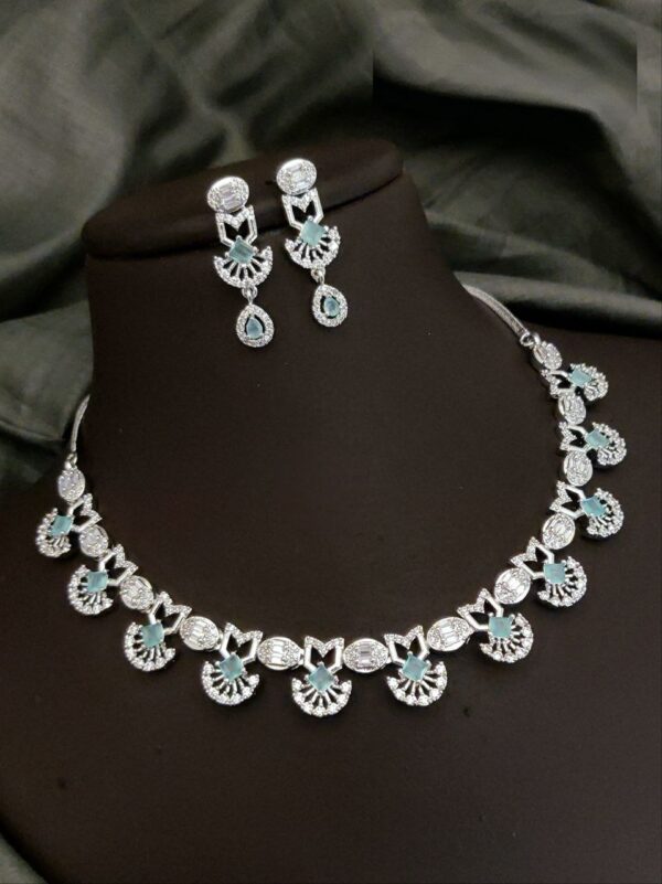 Regal Radiance Mint Green AD Necklace Set – Sparkling Symphony with a Modern Twist
