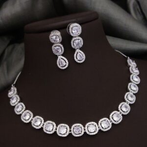 Royal AD Necklace Set with Drop Earrings – White