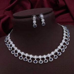 Royal Radiance Blue AD Necklace Set – Timeless Glamour in Every Detail