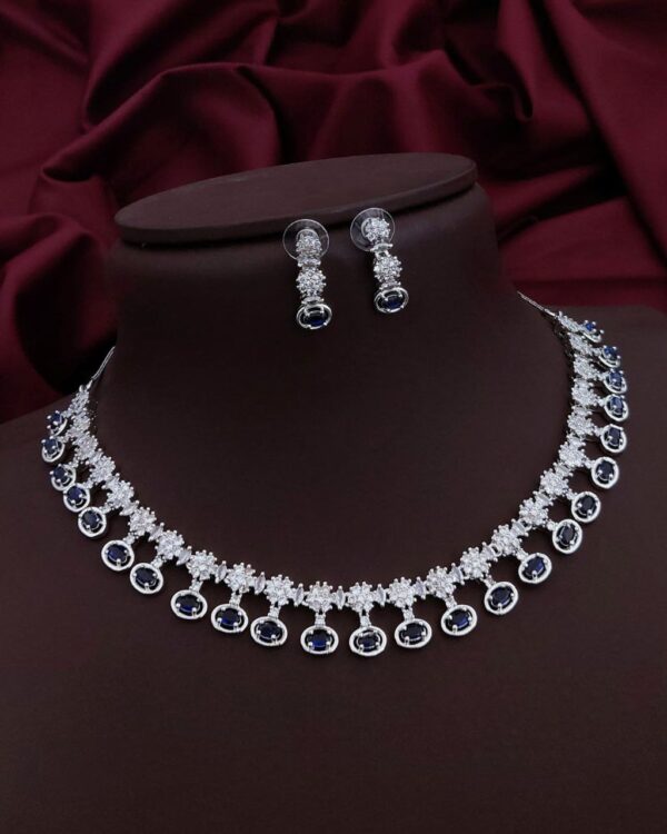 Royal Radiance Blue AD Necklace Set – Timeless Glamour in Every Detail