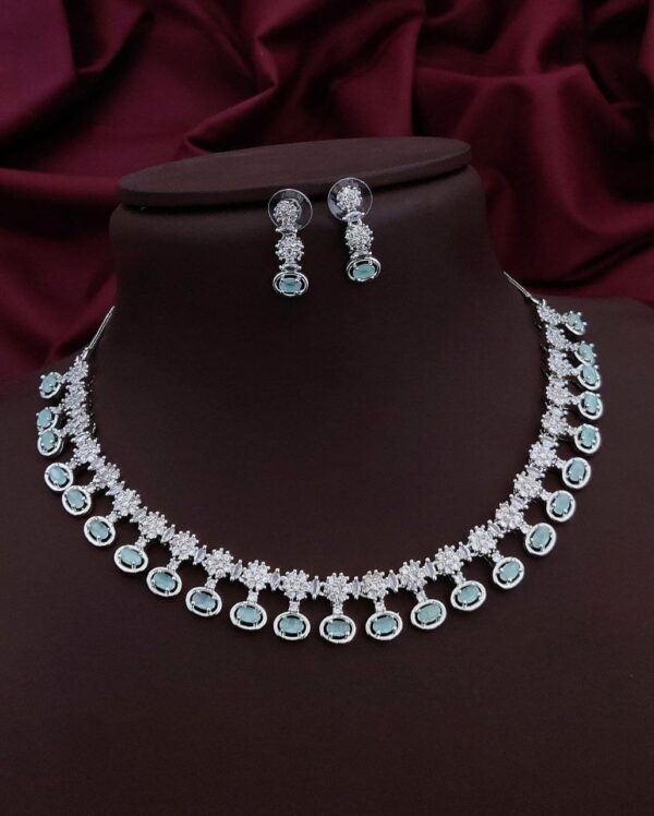 Royal Radiance Mint Green AD Necklace Set – Timeless Glamour in Every Detail