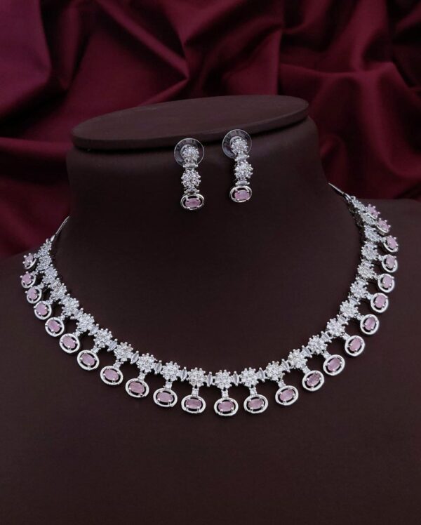 Royal Radiance Pink AD Necklace Set – Timeless Glamour in Every Detail