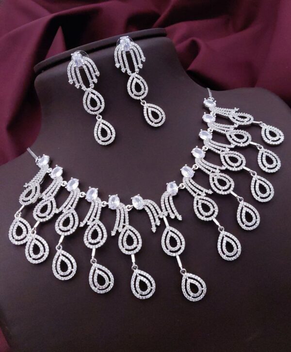 Statement Drop Design AD White Necklace Set – Dramatic Elegance for Special Occasions