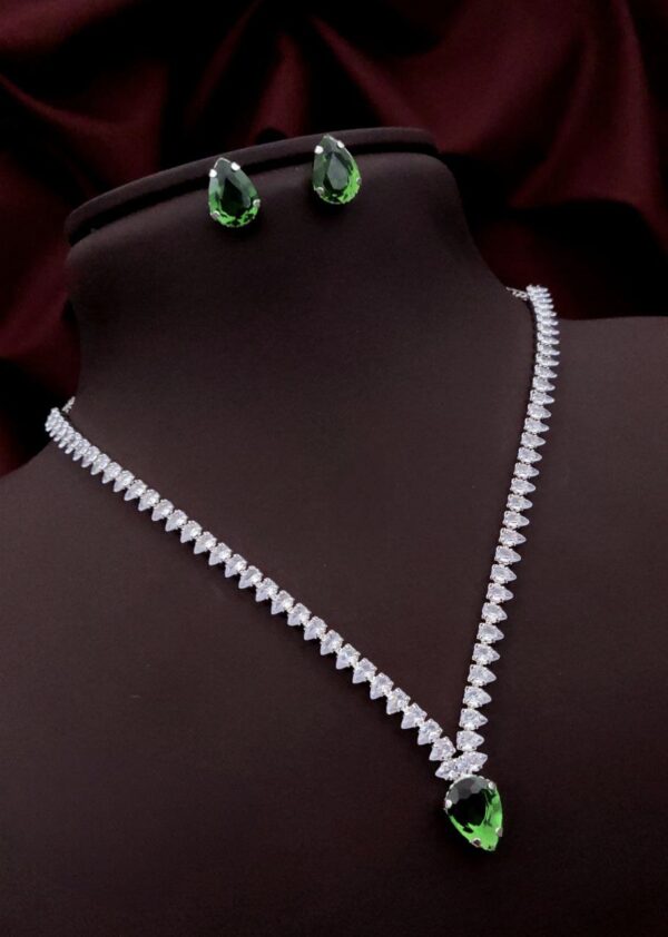 Teardrop American Diamond Necklace Set With Earrings – Multiple Gemstone Colors - Image 7