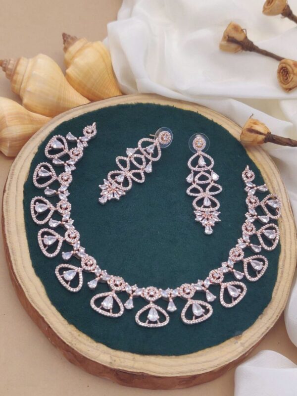Graceful Teardrop Bridal Necklace & Earring Set - Rose Gold