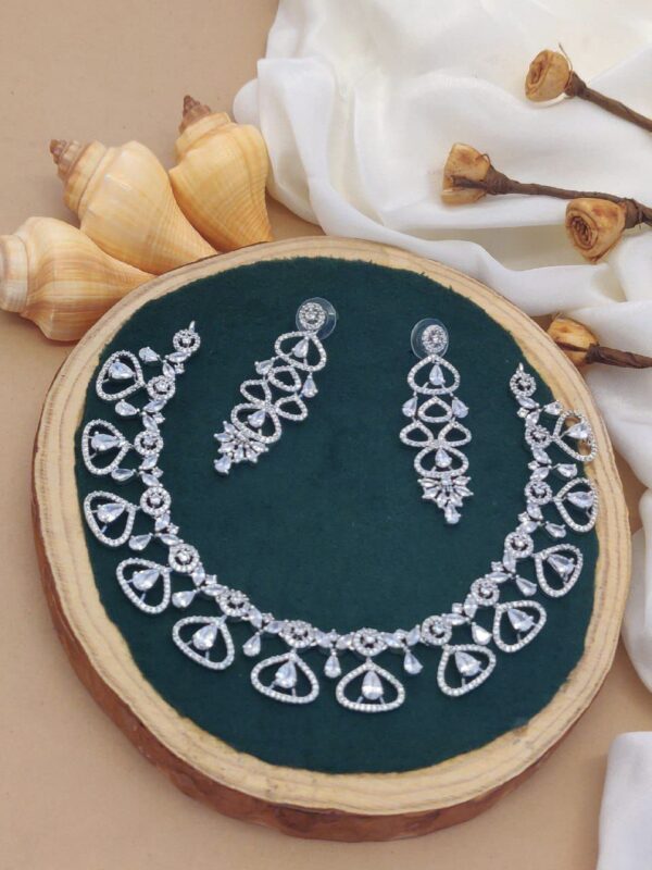 Graceful Teardrop Bridal Necklace & Earring Set - Silver