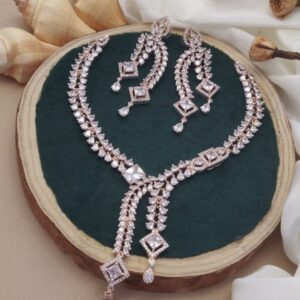 Rose Gold Royal Cascading Diamond Necklace & Earring Set