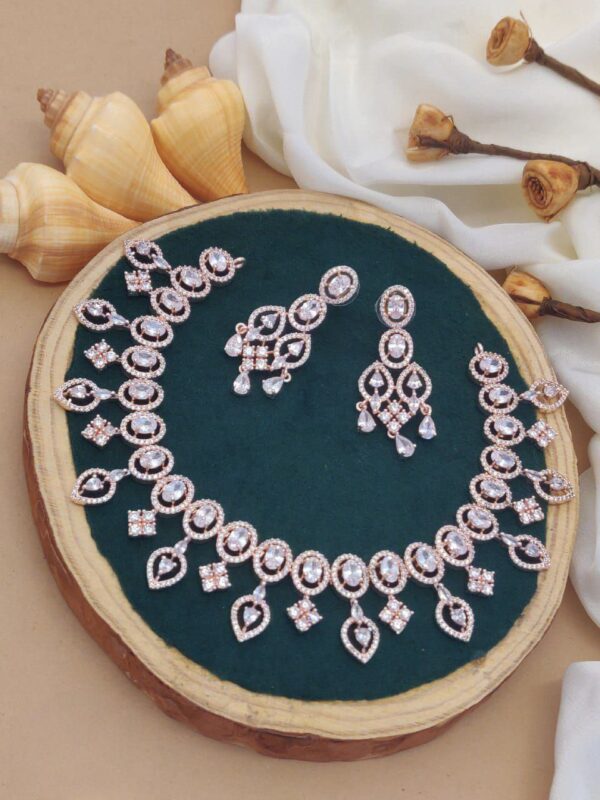 Rose Gold Sparkle AD Necklace Set – Elegant Beauty for Every Occasion