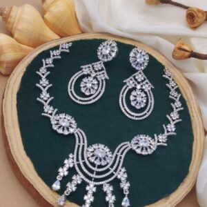 Royal Sparkle AD Necklace Set – Layered Grandeur with Statement Earrings
