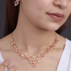 Butterfly Charm Rose-Gold Necklace Set with Earrings
