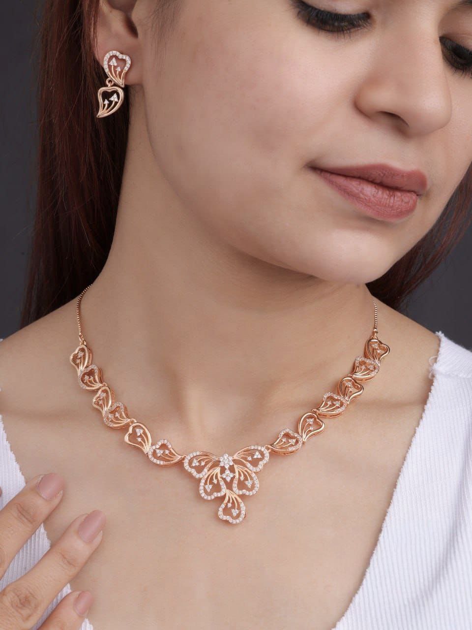 Butterfly Charm Rose-Gold Necklace Set with Earrings