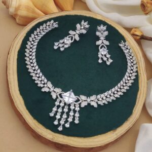 Crystal Cascade Square Drop Necklace Set