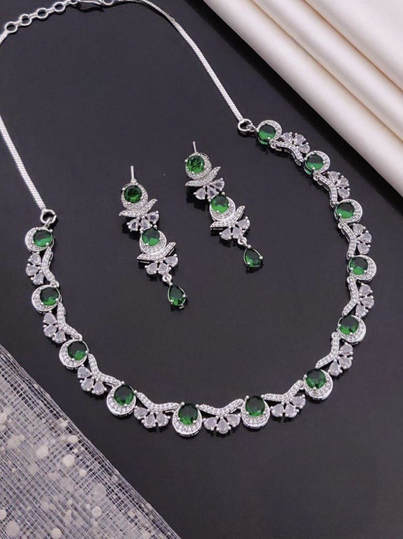 Cubic Zirconia Gemstone Necklace & Earring Set - green