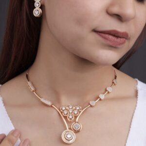 Designer Rose Gold American Diamond Necklace Set for Women - Premium Party Wear Jewellery