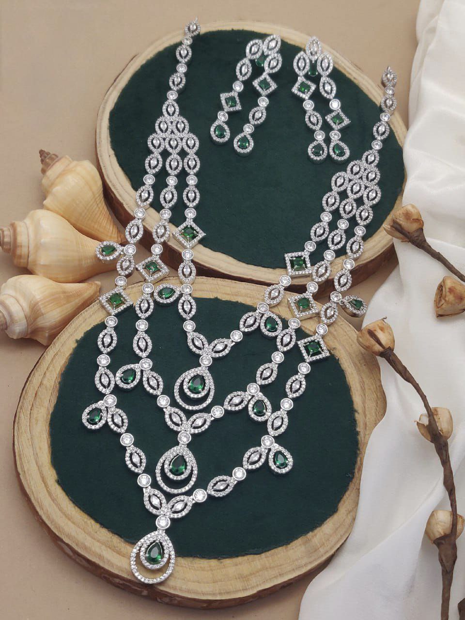 Emerald Royale Triple-Layer CZ Necklace Set