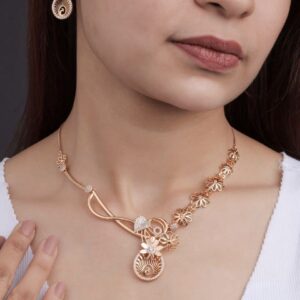 Floral Vine Rose-Gold Necklace Set with Earrings