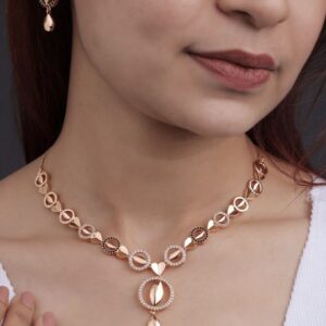 Golden Petals Rose-Gold Necklace Set with Earrings