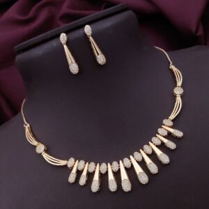 Golden Radiance Drop Necklace Set (Rose-Gold CZ Design)