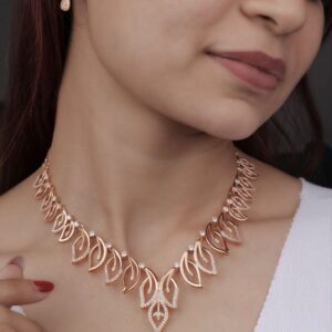 Leaf Luxe Rose-Gold Necklace Set with Earrings