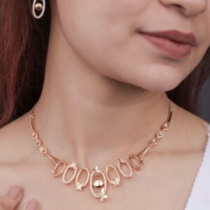 Oval Aura Rose-Gold Necklace Set with Earrings