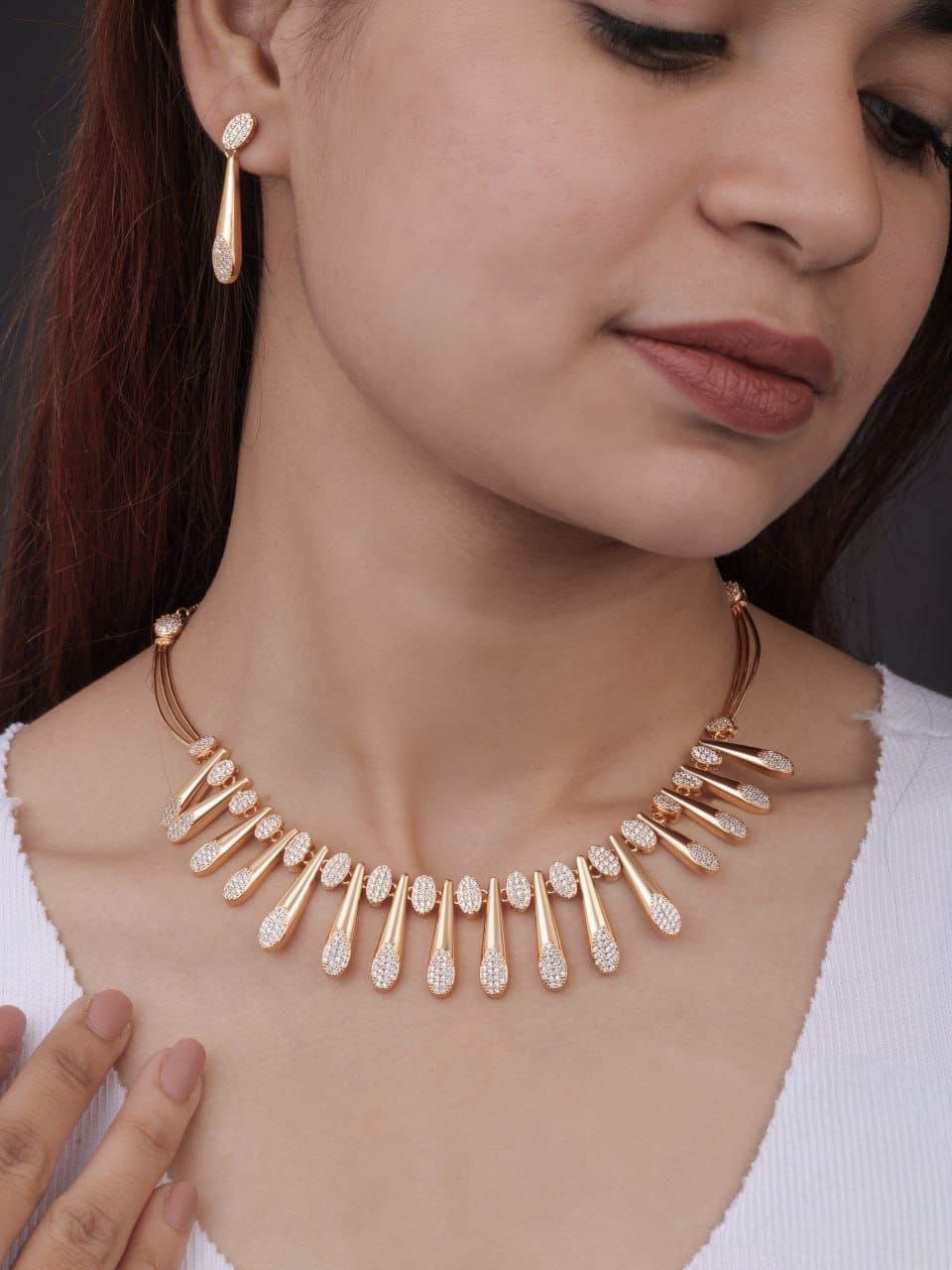 Radiant Drops Rose-Gold Necklace Set with Earrings