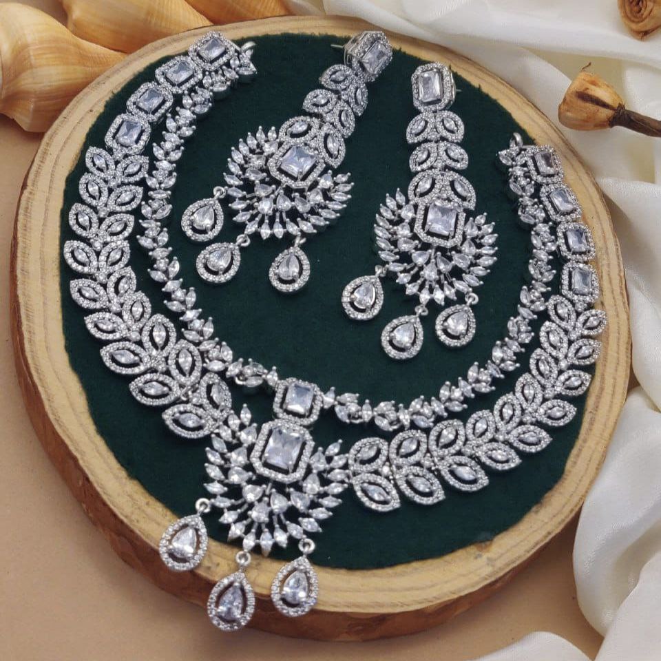 Regal Aadhya Silver Grand AD Bridal Necklace Set